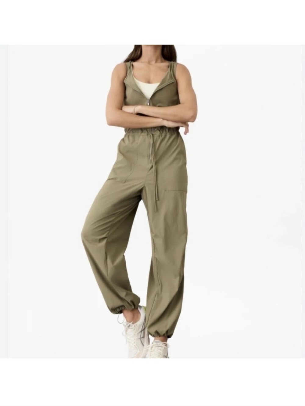 Athleta Womens Small Flex Jumpsuit Sleeveless Olive Green Stretch